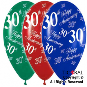 GLOBO SEMPERTEX R12 INF SATIN 30 HAPPY ANNIVERSARIO SURTIDO x 50